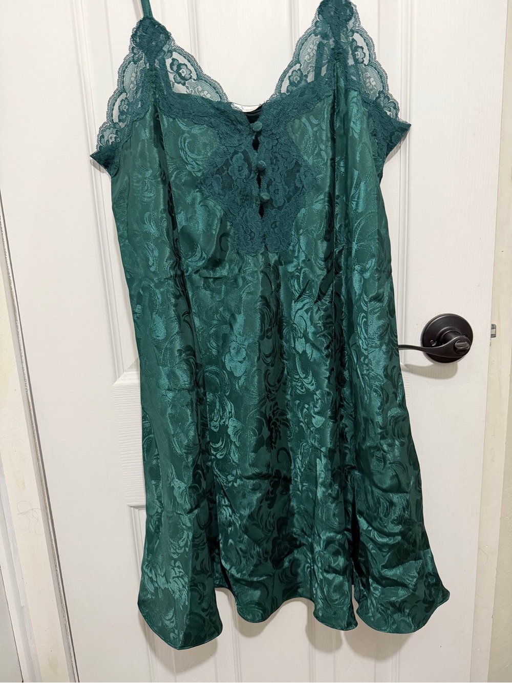 Emerald Green Lace-Trim Satin Chemise